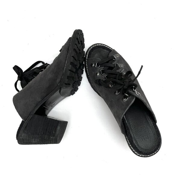 Woolrich Suede Lace Up Open Toe Heel Clog Mules Metal Rings Steampunk Cosplay - Picture 4 of 16